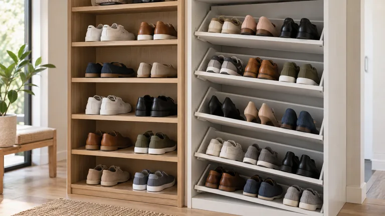 Estantes rectos vs inclinados para zapatos