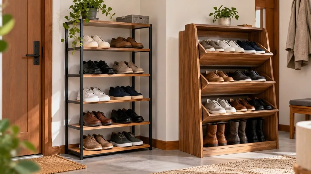 Estantes rectos vs inclinados para zapatos